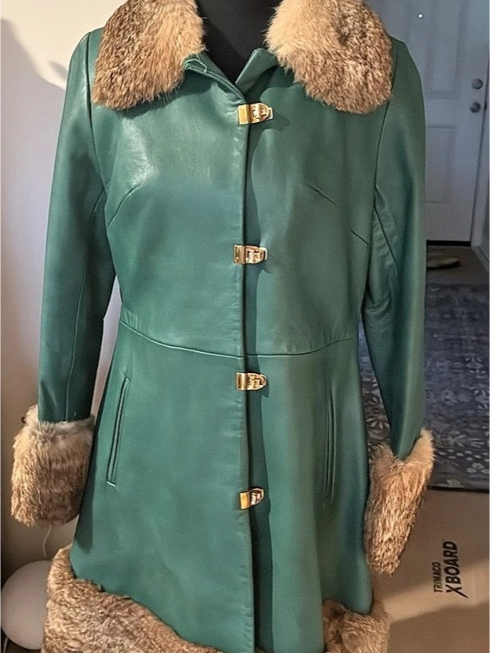 Genuine leather & Real Fur Trim Coat